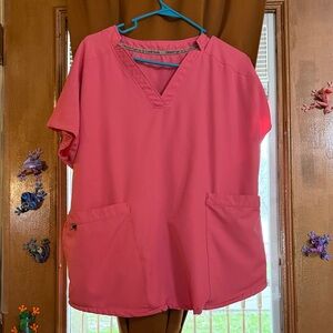 Cuddle dud pink scrubs, medium pants and large top.